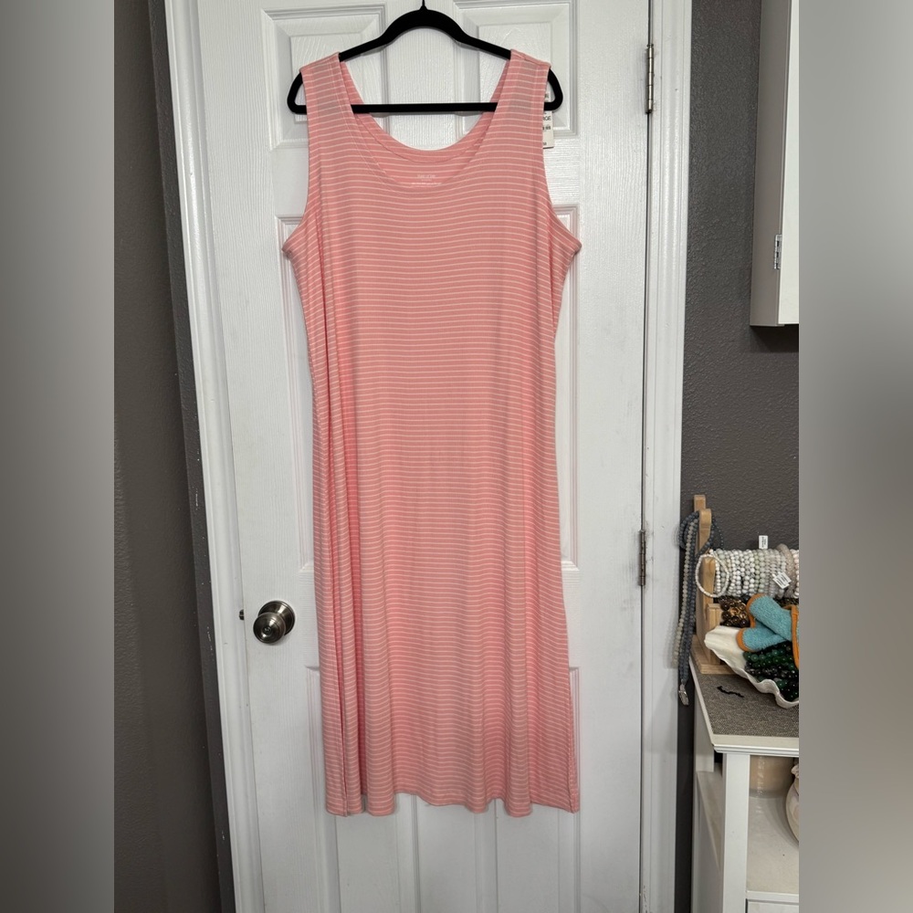 Pink Stripe Sleeveless Sheath Midi Dress XXL